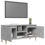 Meuble TV avec pieds en bois massif Gris béton 103,5x35x50 cm – Image 2