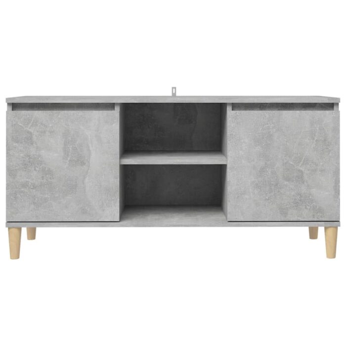 Meuble TV avec pieds en bois massif Gris béton 103,5x35x50 cm – Image 3