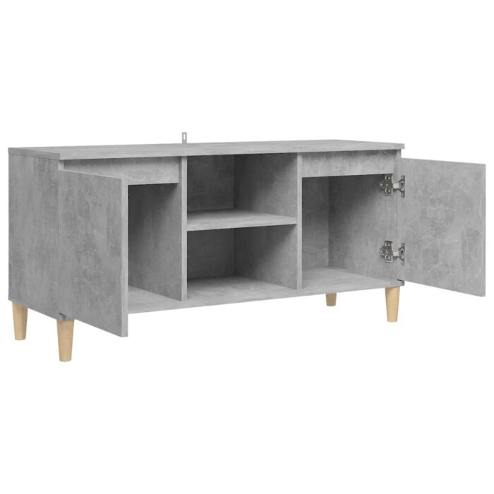 Meuble TV avec pieds en bois massif Gris béton 103,5x35x50 cm – Image 5