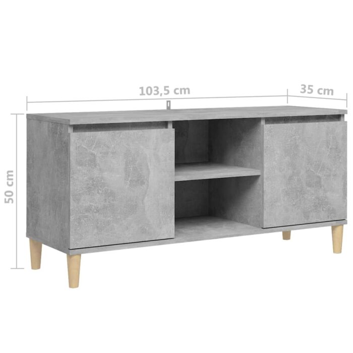 Meuble TV avec pieds en bois massif Gris béton 103,5x35x50 cm – Image 6