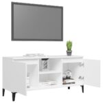 Meuble TV avec pieds en métal Blanc 103,5x35x50 cm – Image 2