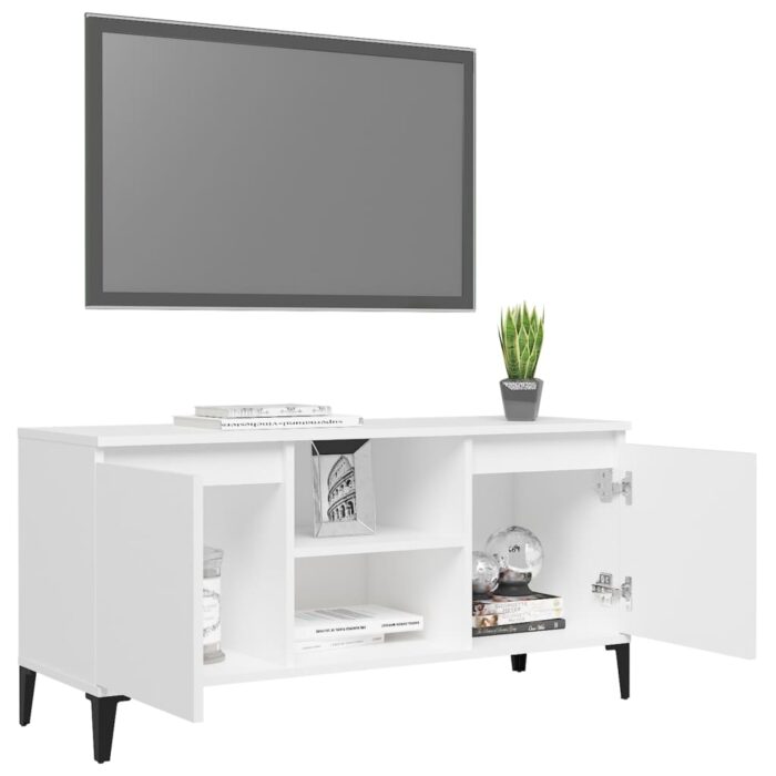 Meuble TV avec pieds en métal Blanc 103,5x35x50 cm – Image 2
