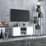 Meuble TV avec pieds en métal Blanc 103,5x35x50 cm
