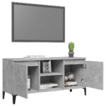 Meuble TV avec pieds en métal Gris béton 103,5x35x50 cm – Image 2
