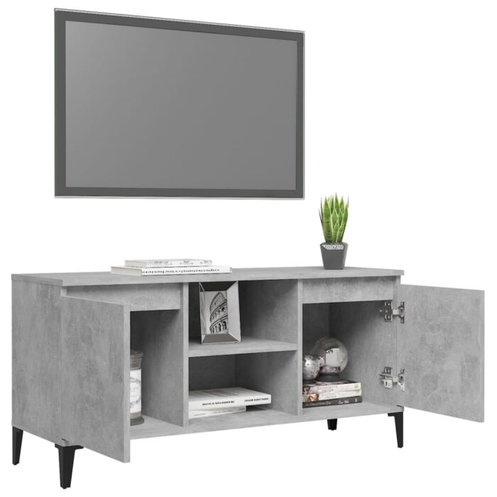 Meuble TV avec pieds en métal Gris béton 103,5x35x50 cm – Image 2
