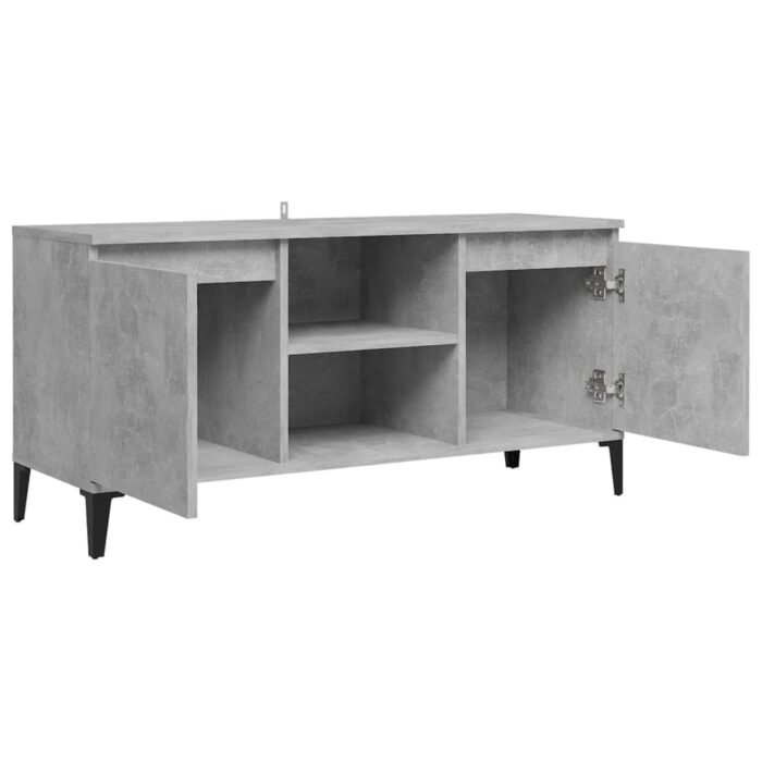 Meuble TV avec pieds en métal Gris béton 103,5x35x50 cm – Image 5