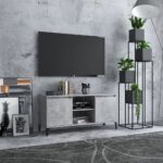 Meuble TV avec pieds en métal Gris béton 103,5x35x50 cm