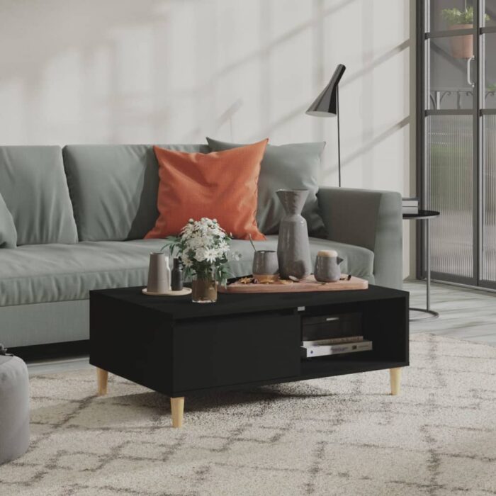 Table basse noir 90x60x35 cm bois d'ingénierie – Image 1