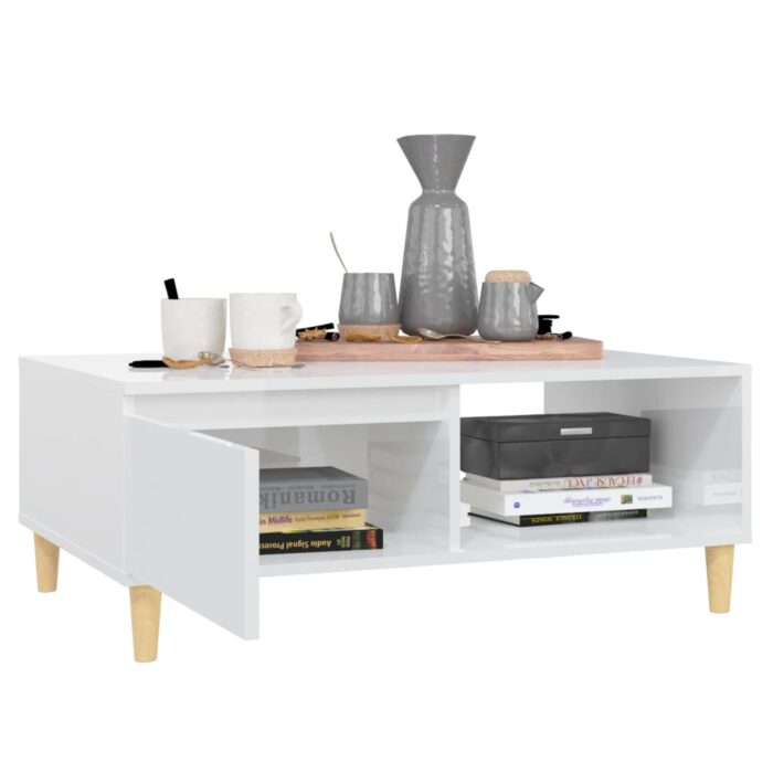 Table basse blanc brillant 90x60x35 cm bois d'ingénierie – Image 2