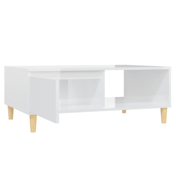Table basse blanc brillant 90x60x35 cm bois d'ingénierie – Image 3