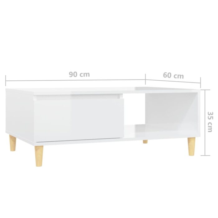 Table basse blanc brillant 90x60x35 cm bois d'ingénierie – Image 6
