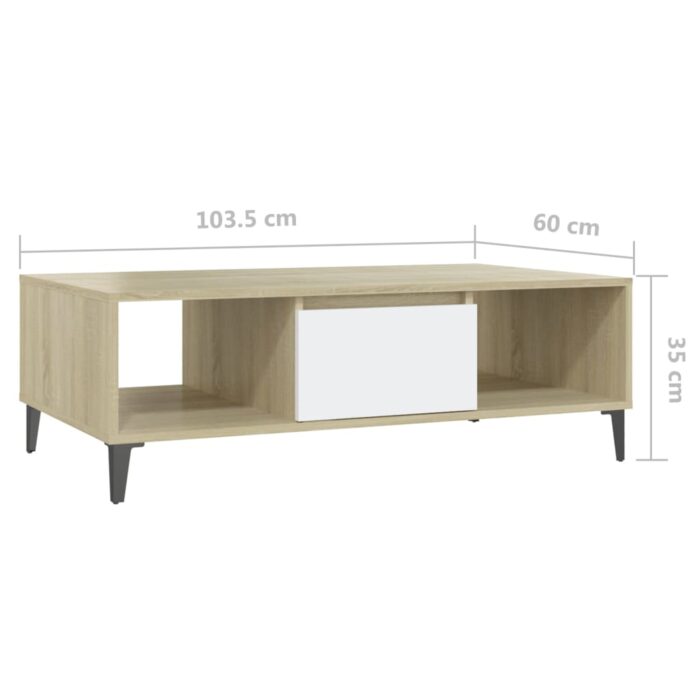 Table basse blanc chêne sonoma 103,5x60x35 cm bois d'ingénierie – Image 7