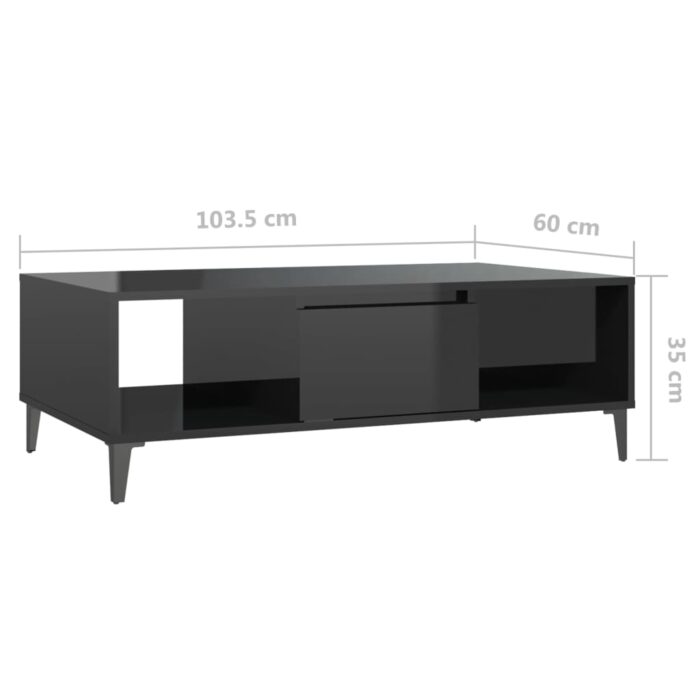 Table basse noir brillant 103,5x60x35 cm bois d'ingénierie – Image 7