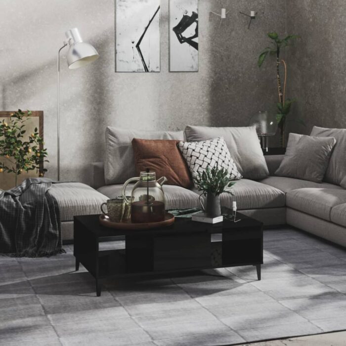 Table basse noir brillant 103,5x60x35 cm bois d'ingénierie – Image 1