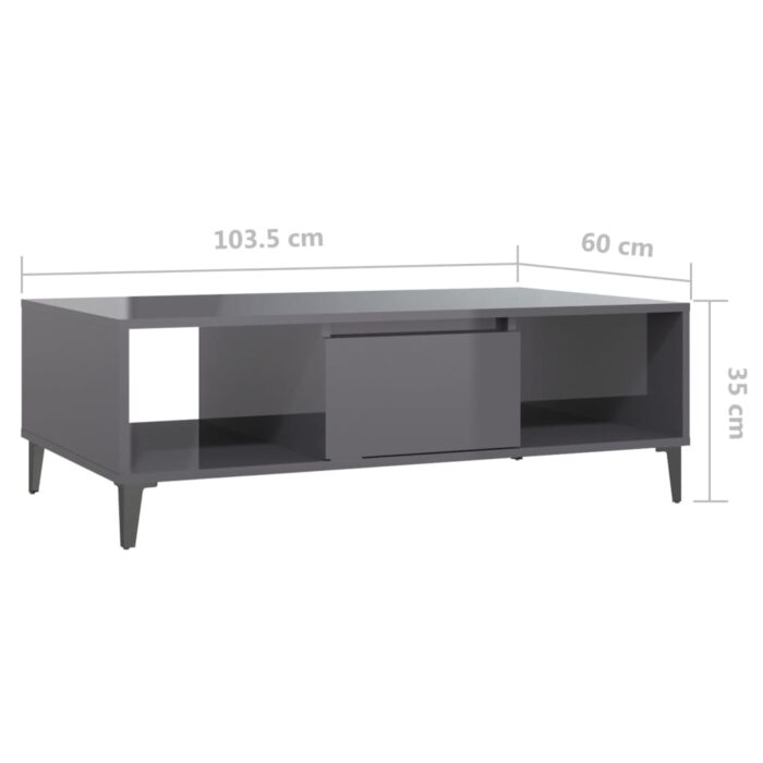 Table basse gris brillant 103,5x60x35 cm bois d'ingénierie – Image 7