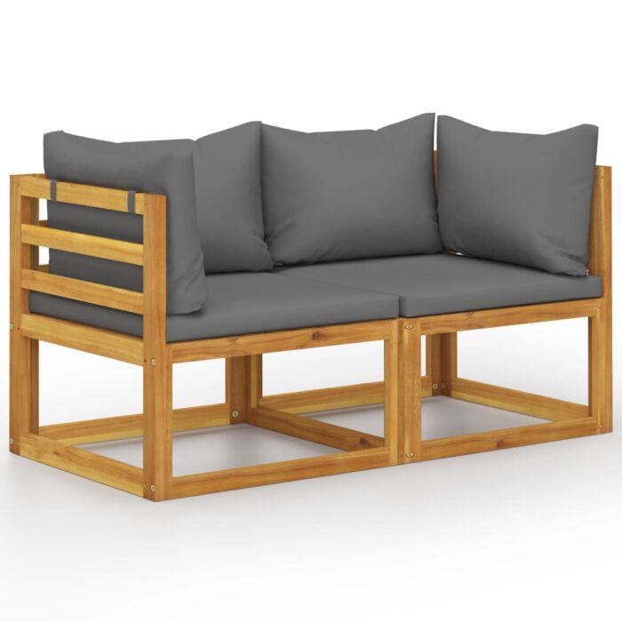 Banc de jardin à 2 places avec coussins gris foncé – Image 1