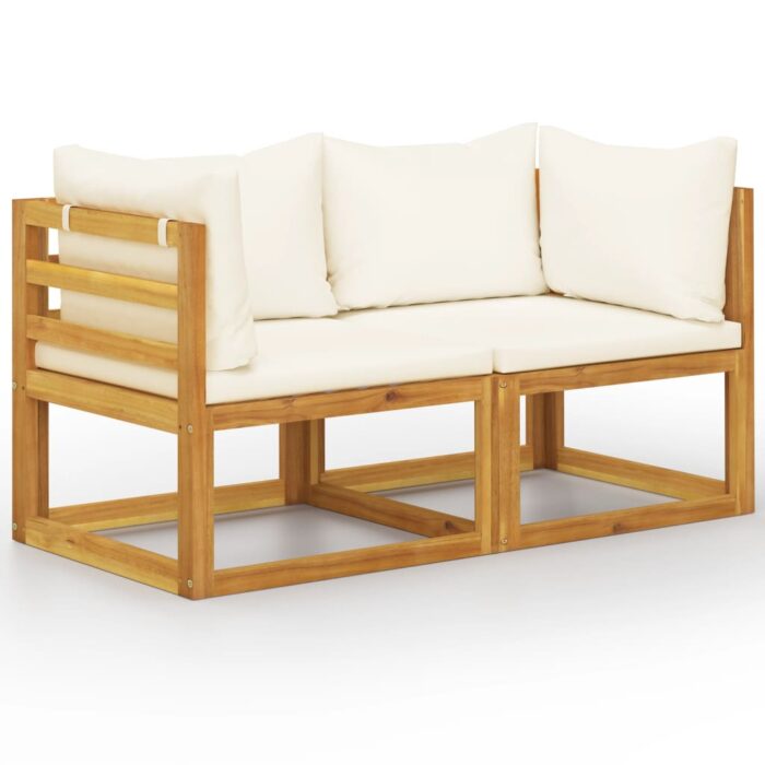 Banc de jardin à 2 places avec coussins blanc crème – Image 1