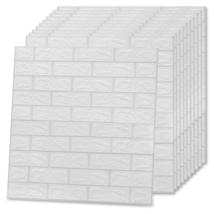 Papier peint 3D autoadhésif Briques 10 pcs Blanc – Image 2