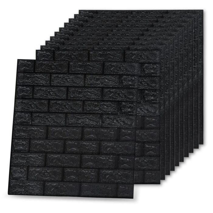 Papier peint 3D autoadhésif Briques 40 pcs Noir – Image 2