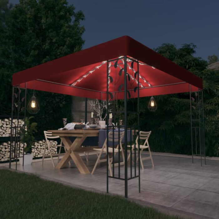 Tonnelle avec guirlande lumineuse à LED 3x3 m Bordeaux – Image 1