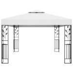 Tonnelle avec double toit et lumières LED 3x4 m Blanc – Image 3