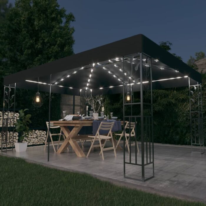 Tonnelle avec double toit et lumières LED 3x4 m Anthracite – Image 1