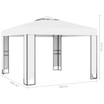 Tonnelle avec double toit et lumières LED 3x3 m Blanc – Image 6