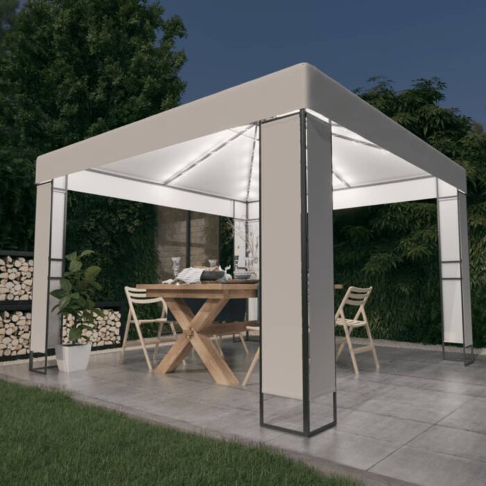 Tonnelle avec double toit et lumières LED 3x3 m Blanc – Image 1