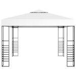 Chapiteau de jardin avec guirlande lumineuse à LED 3x3 m Blanc – Image 2