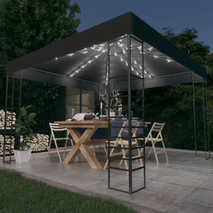 Chapiteau de jardin avec lumières LED 3x3 m Anthracite – Image 1
