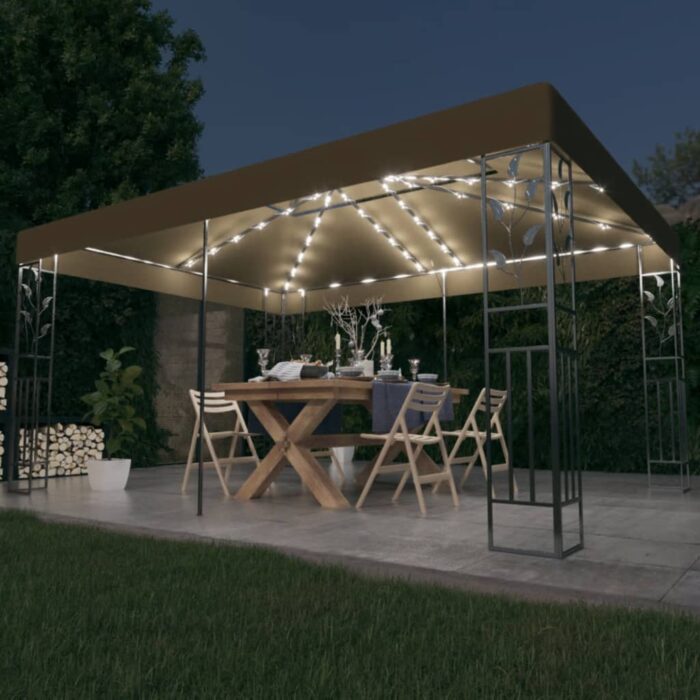 Tonnelle avec double toit et lumières LED 3x4 m Taupe – Image 1