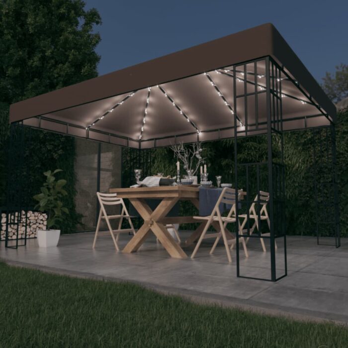 Tonnelle avec guirlande lumineuse à LED 4x3 m Taupe – Image 1