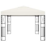 Tonnelle avec guirlande lumineuse à LED 3x3 m Crème Tissu – Image 2