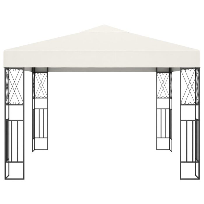 Tonnelle avec guirlande lumineuse à LED 3x3 m Crème Tissu – Image 2