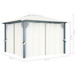 Tonnelle avec rideau et lumières LED 3x3 m Crème Aluminium – Image 11