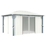 Tonnelle avec rideau et lumières LED 4x3 m Crème Aluminium – Image 2