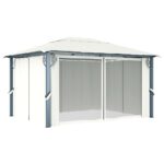 Tonnelle avec rideau et lumières LED 4x3 m Crème Aluminium – Image 3