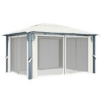 Tonnelle avec rideau et lumières LED 4x3 m Crème Aluminium – Image 4