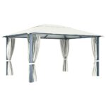 Tonnelle avec rideau et lumières LED 4x3 m Crème Aluminium – Image 5