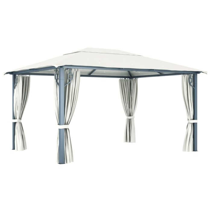 Tonnelle avec rideau et lumières LED 4x3 m Crème Aluminium – Image 5