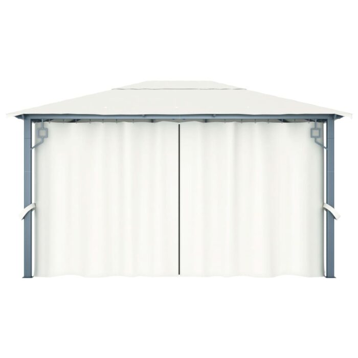 Tonnelle avec rideau et lumières LED 4x3 m Crème Aluminium – Image 6