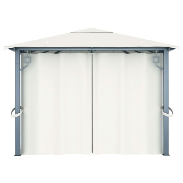 Tonnelle avec rideau et lumières LED 4x3 m Crème Aluminium – Image 7