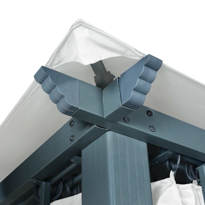 Tonnelle avec rideau et lumières LED 4x3 m Crème Aluminium – Image 8