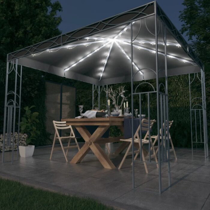 Tonnelle avec guirlande lumineuse à LED 300x300 cm Anthracite – Image 1