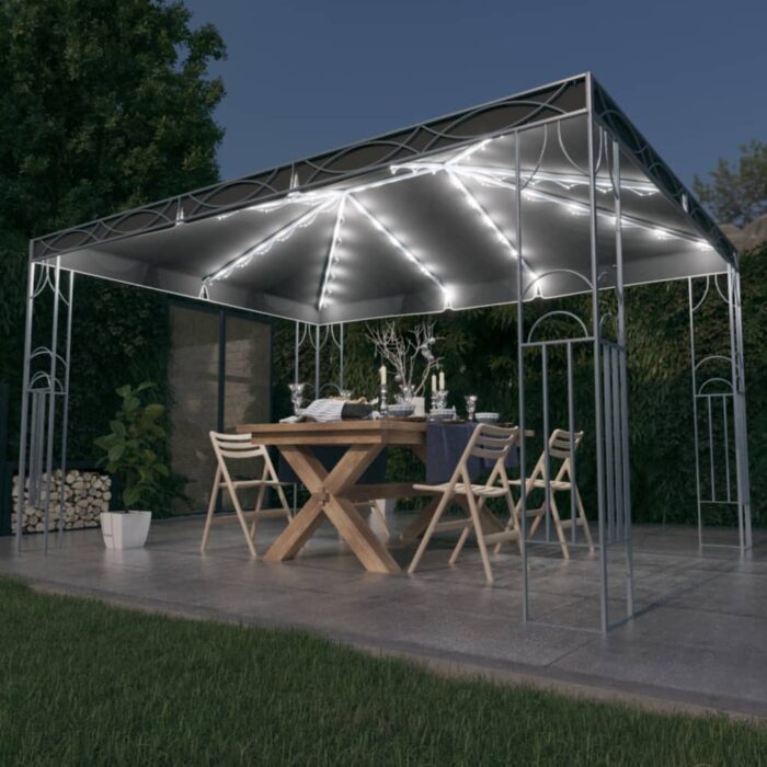 Tonnelle avec guirlande lumineuse à LED 400x300 cm Anthracite – Image 1