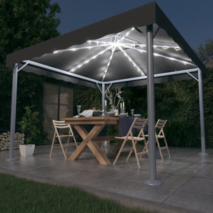 Tonnelle avec guirlande lumineuse LED 300x300 cm Anthracite – Image 1