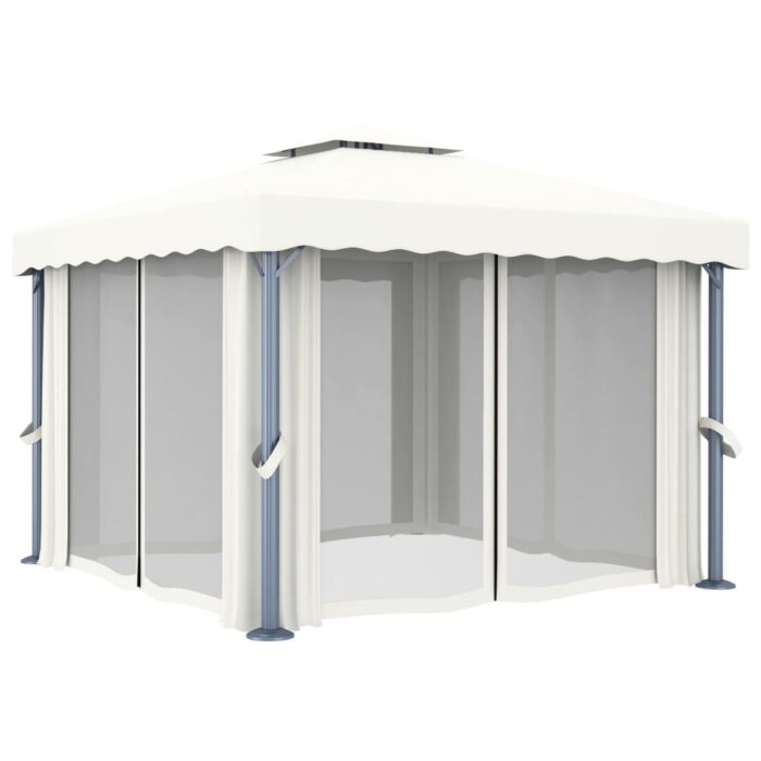 Tonnelle et rideau et guirlande lumineuse LED 3x3 m Blanc crème – Image 4