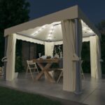 Tonnelle et rideau et guirlande lumineuse LED 3x3 m Blanc crème