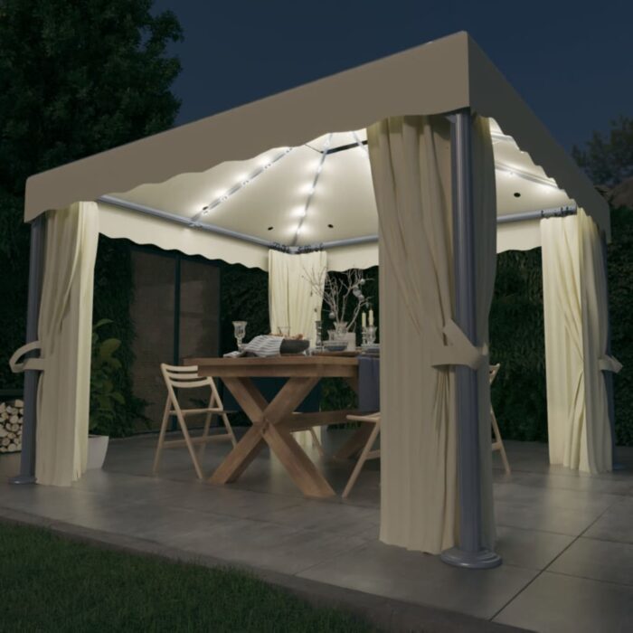 Tonnelle et rideau et guirlande lumineuse LED 3x3 m Blanc crème – Image 1