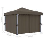 Tonnelle avec rideau et guirlande lumineuse à LED 3x3 m Taupe – Image 8